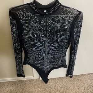 Never worn rhinestone black mesh body suit